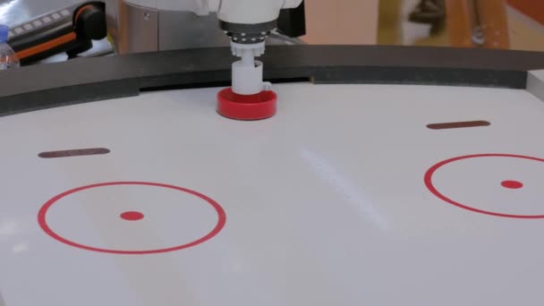 Robot Kar Manipulátor Léghokizik Robot Kiállításon Kereskedelmi Bemutatón Közelkép Sport — Stock videók