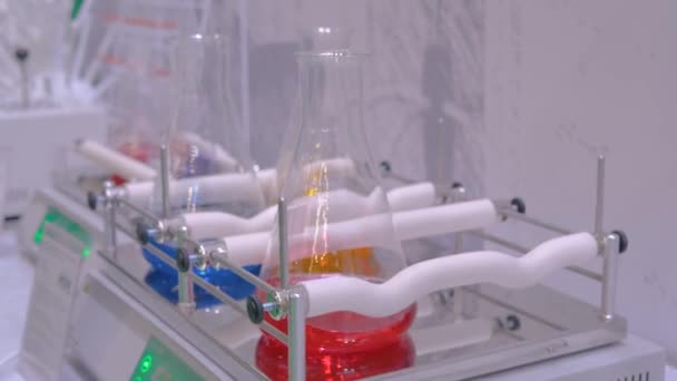 Agitador orbital para mezclar, agitar, mezclar muestras biológicas en viales de vidrio — Vídeos de Stock