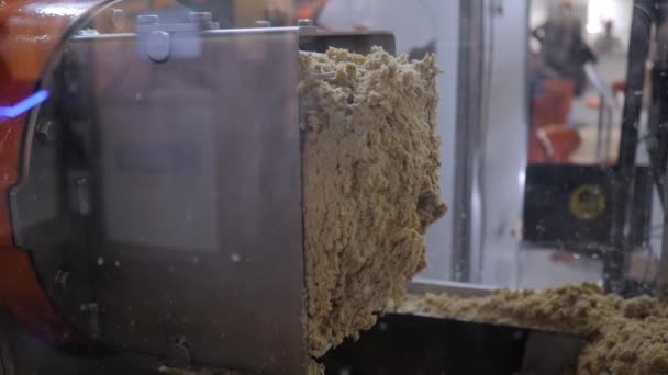 Vista de perto - máquina de extrusora de ração - pet misturado linha de produção de alimentos — Vídeo de Stock