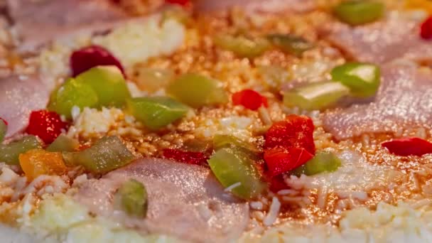 Timelapse - hemlagad pizza bakning i elektrisk ugn hemma: närbild — Stockvideo