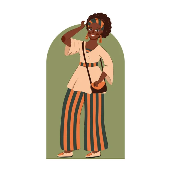 Бохо наряды улыбающаяся девушка в брюках векторное искусство — стоковый вектор