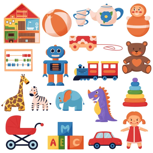 Дети игрушки большой набор мультипликационных векторных иллюстраций Стоковая Иллюстрация