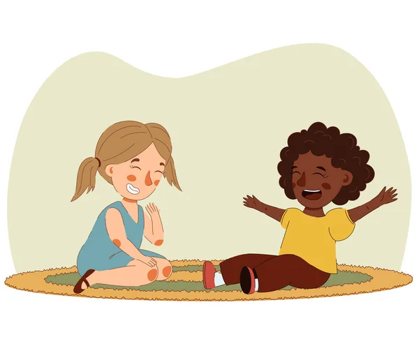 Lächelnde Mädchen Kinder, die zusammen Vektorkunst spielen — Stockvektor