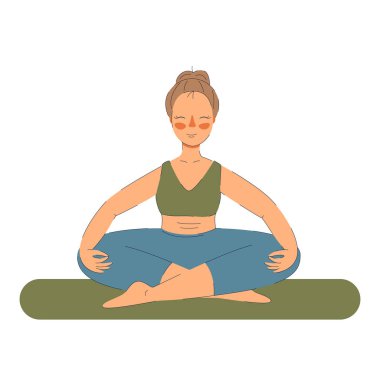 Çizgi film tarzında meditasyon yapan kadın.