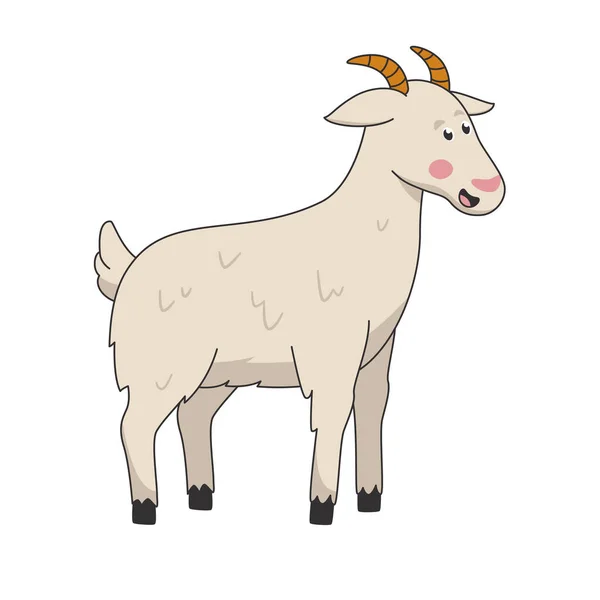 Chèvre mâle avec des cornes sourire mignon vecteur de dessin animé — Image vectorielle
