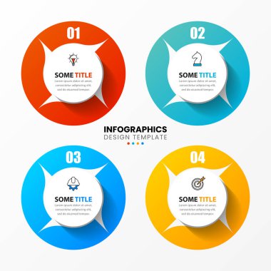 Infographic tasarım şablonu. Dört adımlı yaratıcı bir kavram. İş akışı düzeni, diyagram, pankart, web tasarımı için kullanılabilir. Vektör illüstrasyonu