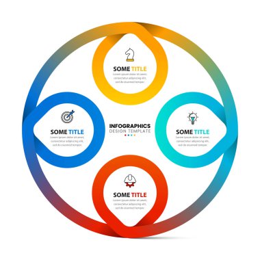 Infographic tasarım şablonu. Dört adımlı yaratıcı bir kavram. İş akışı düzeni, diyagram, pankart, web tasarımı için kullanılabilir. Vektör illüstrasyonu