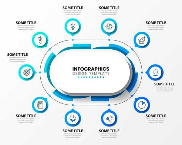 Infographic tasarım şablonu. 10 adımlı yaratıcı bir kavram. İş akışı düzeni, diyagram, pankart, web tasarımı için kullanılabilir. Vektör illüstrasyonu