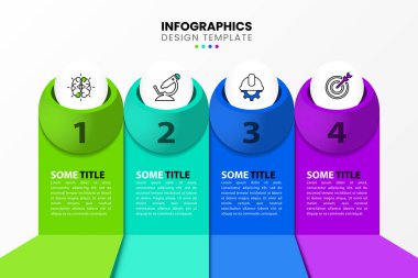 Infographic tasarım şablonu. Dört adımlı yaratıcı bir kavram. İş akışı düzeni, diyagram, pankart, web tasarımı için kullanılabilir. Vektör illüstrasyonu