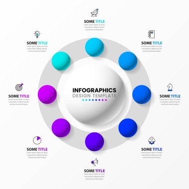 Misketli soyut bir halka. Simgeli ve 8 basamaklı bilgi tasarımı. İş akışı düzeni, diyagram ve web tasarımı için kullanılabilir. Vektör