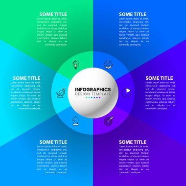 Simgeli ve 6 basamaklı bilgi tasarımı. İş akışı düzeni, diyagram ve web tasarımı için kullanılabilir. Vektör