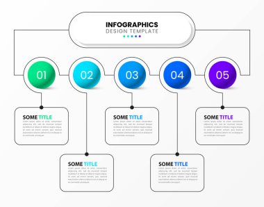 5 seçenek ya da adımlı bilgi şablonu. İş akışı düzeni, diyagram, pankart, web tasarımı için kullanılabilir. Vektör illüstrasyonu