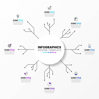 8 seçenek ya da adımlı bilgi şablonu. İş akışı düzeni, diyagram, pankart, web tasarımı için kullanılabilir. Vektör illüstrasyonu