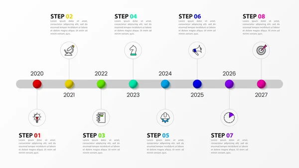 Zeitachsenkonzept Infografik Vorlage Mit Symbolen Und Optionen Oder Schritten Kann — Stockvektor