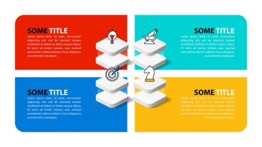 Simgeli bilgi şablonu ve 4 seçenek veya adım. Dikdörtgen. İş akışı düzeni, diyagram, pankart, web tasarımı için kullanılabilir. Vektör illüstrasyonu