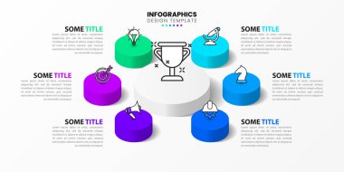 Simgeli ve 6 basamaklı bilgi şablonu. Isometric. İş akışı düzeni, diyagram, pankart, web tasarımı için kullanılabilir. Vektör illüstrasyonu