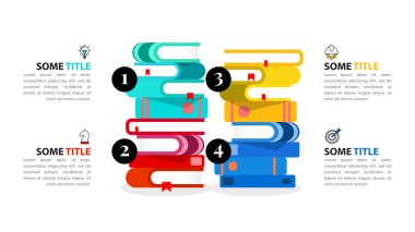 Simgeli bilgi şablonu ve 4 seçenek veya adım. Eğitim. İş akışı düzeni, diyagram, pankart, web tasarımı için kullanılabilir. Vektör illüstrasyonu