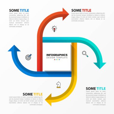Simgeli bilgi şablonu ve 4 seçenek veya adım. Dikdörtgen. İş akışı düzeni, diyagram, pankart, web tasarımı için kullanılabilir. Vektör illüstrasyonu