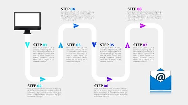 Infografische Vorlage Mit Optionen Oder Schritten Mailing Prozess Kann Für — Stockvektor