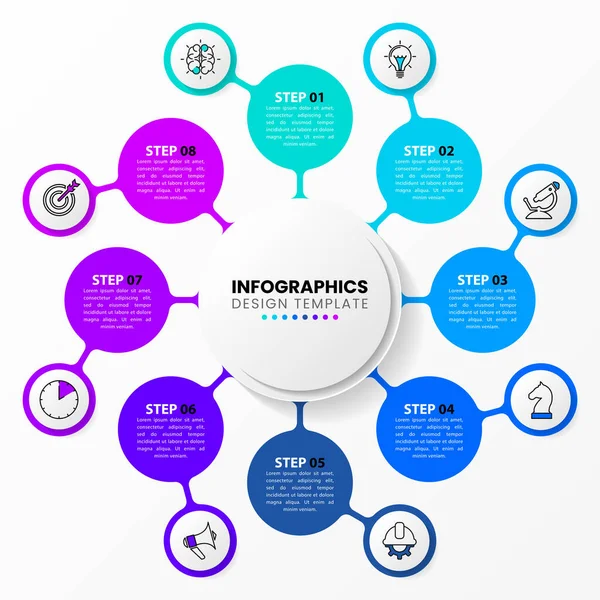 Modelo Infográfico Com Ícones Opções Passos Círculo Pode Ser Usado — Vetor de Stock