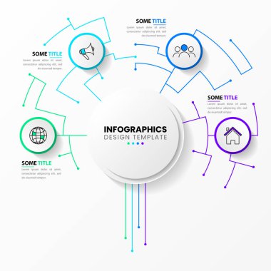 Simgeli bilgi şablonu ve 4 seçenek veya adım. Ağaç. Teknoloji. İş akışı düzeni, diyagram, pankart, web tasarımı için kullanılabilir. Vektör illüstrasyonu