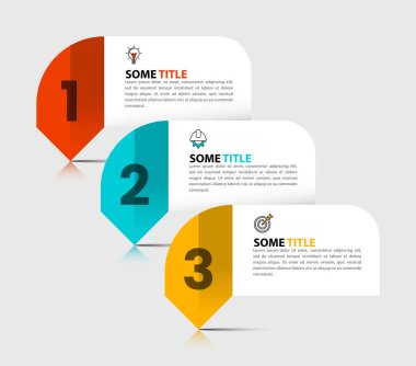 Simgeli bilgi şablonu ve 3 seçenek veya adım. İş akışı düzeni, diyagram, pankart, web tasarımı için kullanılabilir. Vektör illüstrasyonu