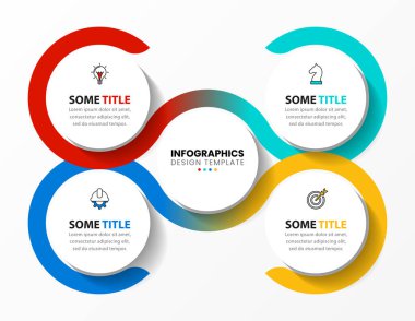 Infographic tasarım şablonu. Dört adımlı yaratıcı bir kavram. İş akışı düzeni, diyagram, pankart, web tasarımı için kullanılabilir. Vektör illüstrasyonu