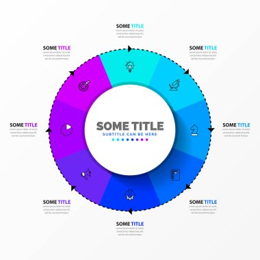 Simgeli ve 8 basamaklı bilgi şablonu. Çember olun. İş akışı düzeni, diyagram, pankart, web tasarımı için kullanılabilir. Vektör illüstrasyonu