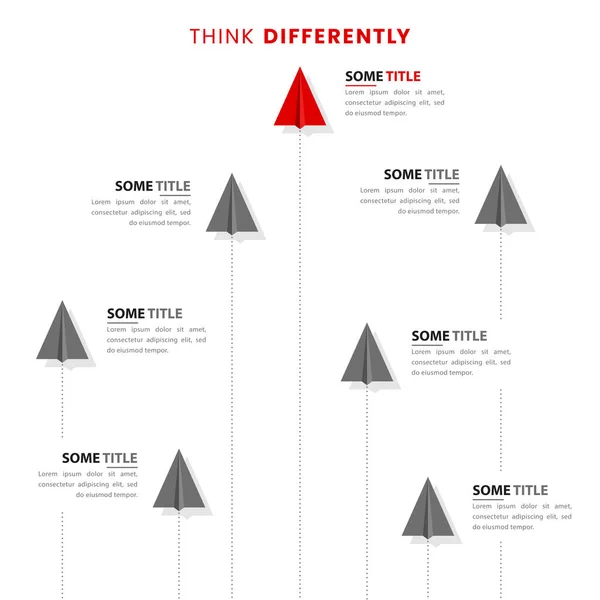 7枚の紙飛行機とインフォグラフィックテンプレート 考え方が違う ワークフローのレイアウト バナー Webデザインに使用できます ベクターイラスト — ストックベクタ
