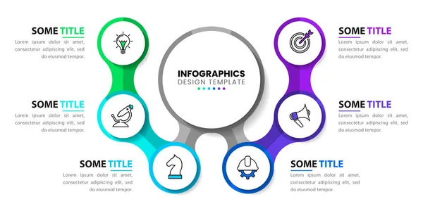 具有图标和6个选项或步骤的信息图形模板 转圈可用于工作流布局 网页设计 矢量说明 — 图库矢量图片