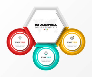 Simgeli bilgi şablonu ve 3 seçenek veya adım. İş akışı düzeni, diyagram, pankart, web tasarımı için kullanılabilir. Vektör illüstrasyonu