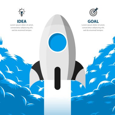 2 seçenek ya da adımlı bilgi şablonu. Roket gibi. İş akışı düzeni, diyagram, pankart, web tasarımı için kullanılabilir. Vektör illüstrasyonu