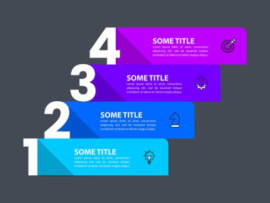 Simgeli bilgi şablonu ve 4 seçenek veya adım. Merdivenler. İş akışı düzeni, diyagram, pankart, web tasarımı için kullanılabilir. Vektör illüstrasyonu