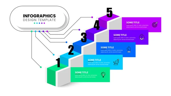 Plantilla Infográfica Con Iconos Opciones Pasos Escalera Puede Utilizar Para — Vector de stock