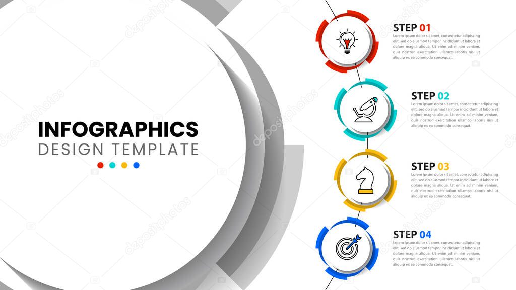Infographic template with icons and 4 options or steps. Gears. Can be used for workflow layout, diagram, banner, webdesign. Vector illustration