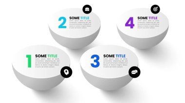 Simgeli bilgi şablonu ve 4 seçenek veya adım. İş akışı düzeni, diyagram, pankart, web tasarımı için kullanılabilir. Vektör illüstrasyonu