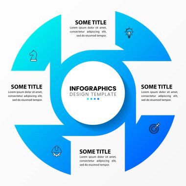 Simgeli bilgi şablonu ve 4 seçenek veya adım. Dişliler. İş akışı düzeni, diyagram, pankart, web tasarımı için kullanılabilir. Vektör illüstrasyonu