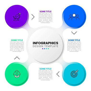 Simgeli bilgi şablonu ve 4 seçenek veya adım. Çember olun. İş akışı düzeni, diyagram, pankart, web tasarımı için kullanılabilir. Vektör illüstrasyonu