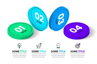 Simgeli bilgi şablonu ve 4 seçenek veya adım. Sütunlar. İş akışı düzeni, diyagram, pankart, web tasarımı için kullanılabilir. Vektör illüstrasyonu