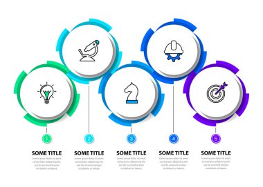 Simgeli bilgi şablonu ve 5 seçenek veya adım. Dişliler. İş akışı düzeni, diyagram, pankart, web tasarımı için kullanılabilir. Vektör illüstrasyonu