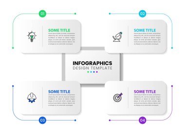 Simgeli bilgi şablonu ve 4 seçenek veya adım. Çember olun. İş akışı düzeni, diyagram, pankart, web tasarımı için kullanılabilir. Vektör illüstrasyonu