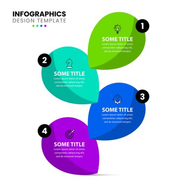 Simgeli bilgi şablonu ve 4 seçenek veya adım. İş akışı düzeni, diyagram, pankart, web tasarımı için kullanılabilir. Vektör illüstrasyonu