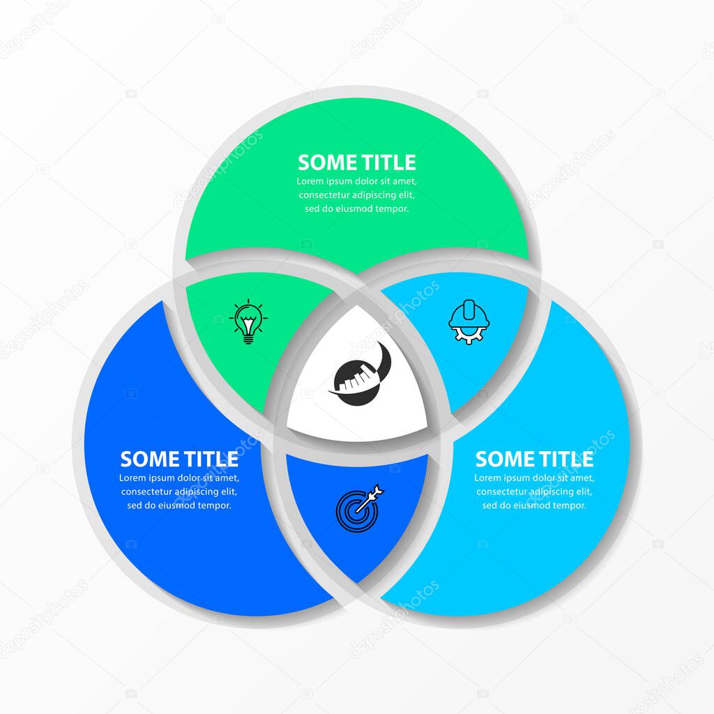 Infographic template with icons and 3 options or steps. Circle. Can be used for workflow layout, diagram, banner, webdesign. Vector illustration