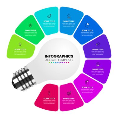 Infographic template with icons and 10 options or steps. Bulb. Can be used for workflow layout, diagram, banner, webdesign. Vector illustration