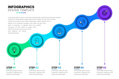 Infographic template with icons and 5 options or steps. Stairs. Can be used for workflow layout, diagram, banner, webdesign. Vector illustration