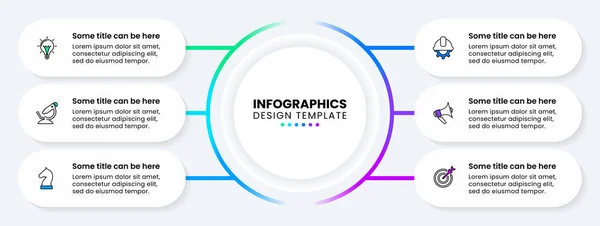 具有图标和6个选项或步骤的信息图形模板 转圈可用于工作流布局 网页设计 矢量说明 — 图库矢量图片