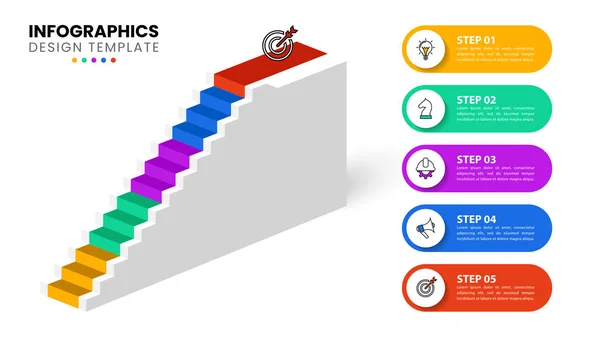 Modelo Infográfico Com Ícones Opções Passos Escadaria Pode Ser Usado — Vetor de Stock