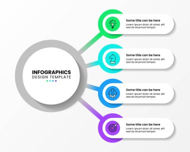 Simgeli bilgi şablonu ve 4 seçenek veya adım. Çember olun. İş akışı düzeni, diyagram, pankart, web tasarımı için kullanılabilir. Vektör illüstrasyonu