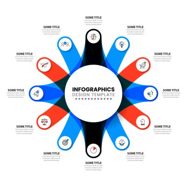 Simgeli bilgi şablonu ve 12 seçenek veya adım. Çember olun. İş akışı düzeni, diyagram, pankart, web tasarımı için kullanılabilir. Vektör illüstrasyonu