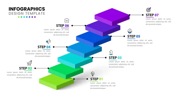 Simgeli Bilgi Şablonu Seçenek Veya Adım Merdivenler Akışı Düzeni Diyagram — Stok Vektör